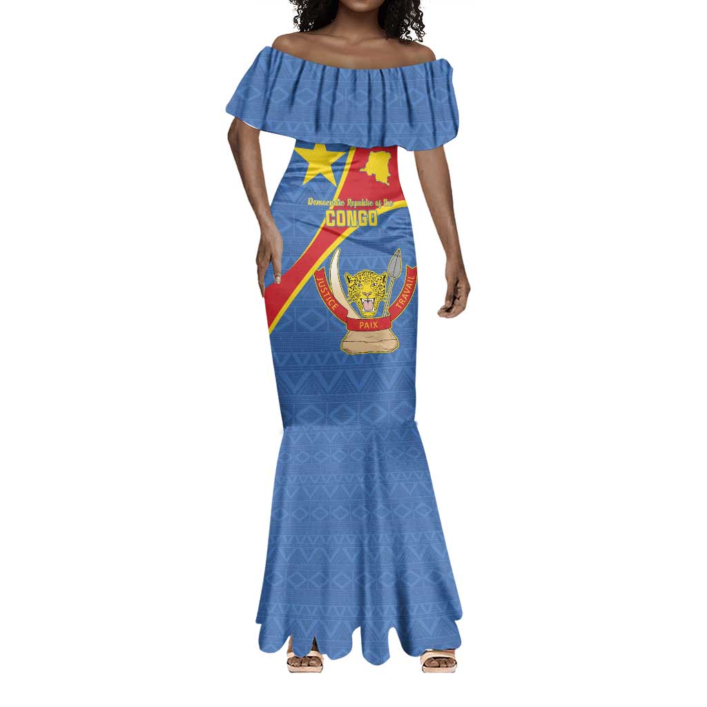 Personalised DR Congo Mermaid Dress Coat Of Arms With Map