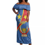 Personalised DR Congo Off Shoulder Maxi Dress Coat Of Arms With Map