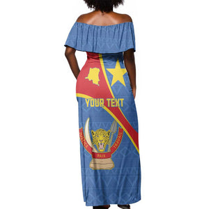 Personalised DR Congo Off Shoulder Maxi Dress Coat Of Arms With Map