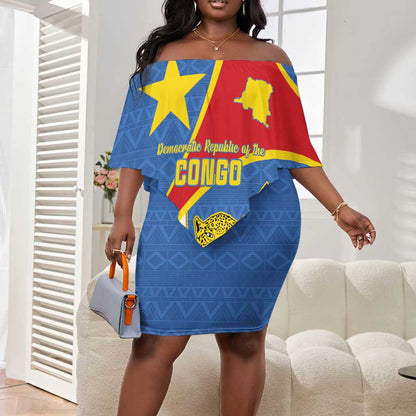 Personalised DR Congo Off Shoulder Short Dress Coat Of Arms With Map