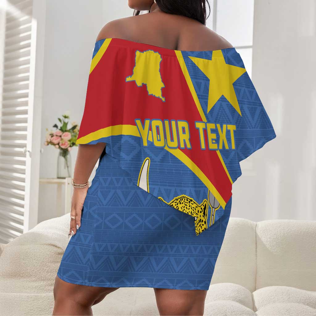 Personalised DR Congo Off Shoulder Short Dress Coat Of Arms With Map