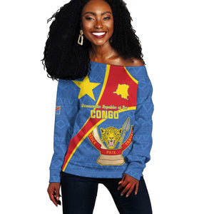 Personalised DR Congo Off Shoulder Sweater Coat Of Arms With Map