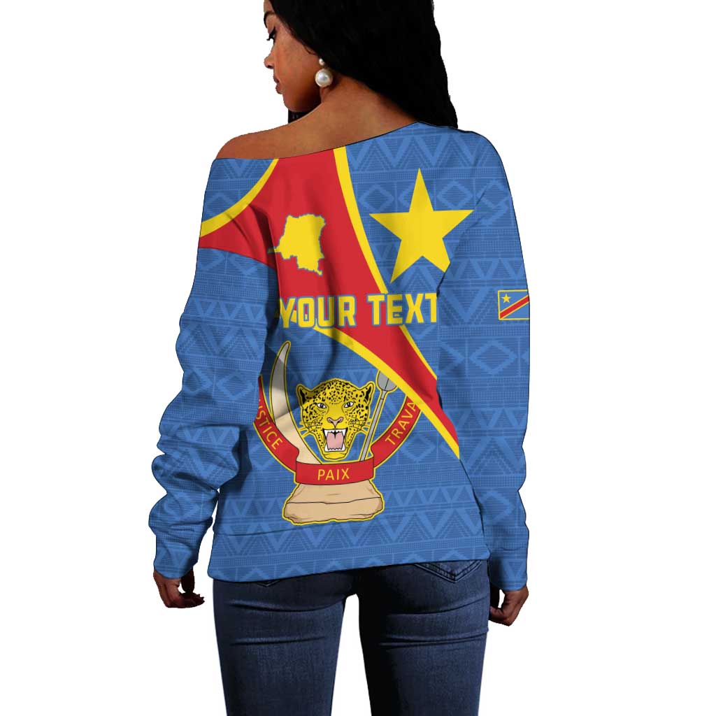Personalised DR Congo Off Shoulder Sweater Coat Of Arms With Map