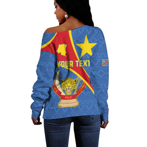 Personalised DR Congo Off Shoulder Sweater Coat Of Arms With Map