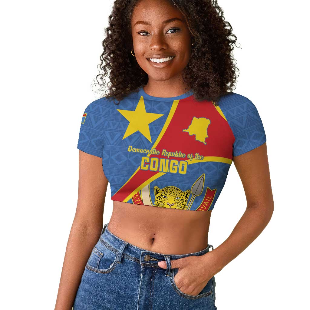 Personalised DR Congo Raglan Cropped T shirt Coat Of Arms With Map