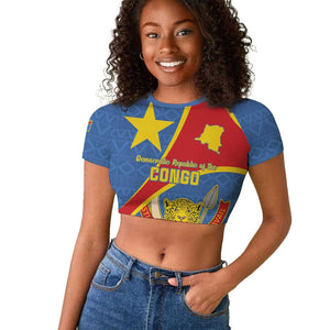 Personalised DR Congo Raglan Cropped T shirt Coat Of Arms With Map