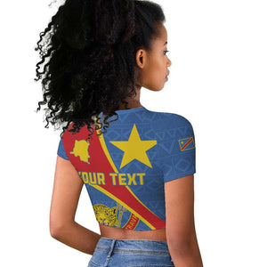 Personalised DR Congo Raglan Cropped T shirt Coat Of Arms With Map