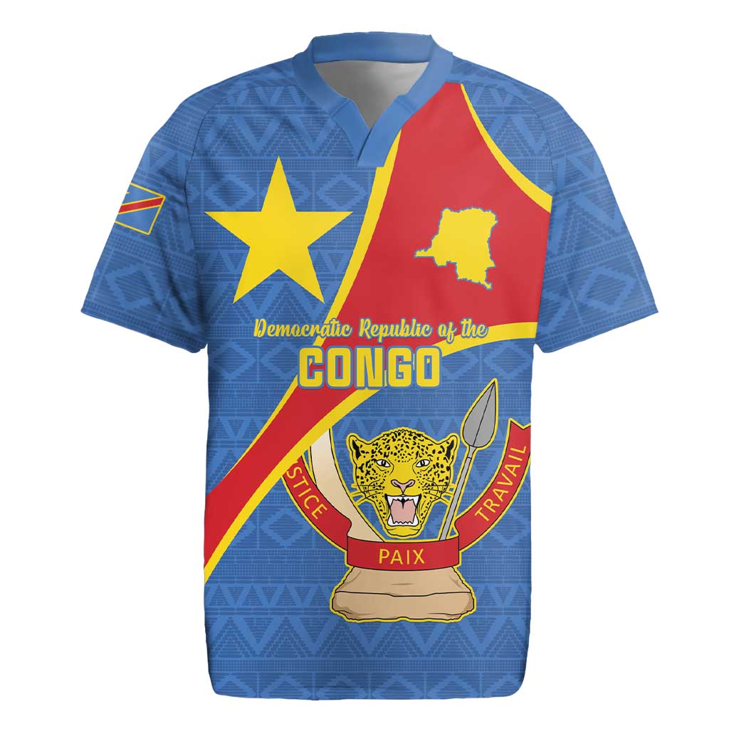 Personalised DR Congo Rugby Jersey Coat Of Arms With Map
