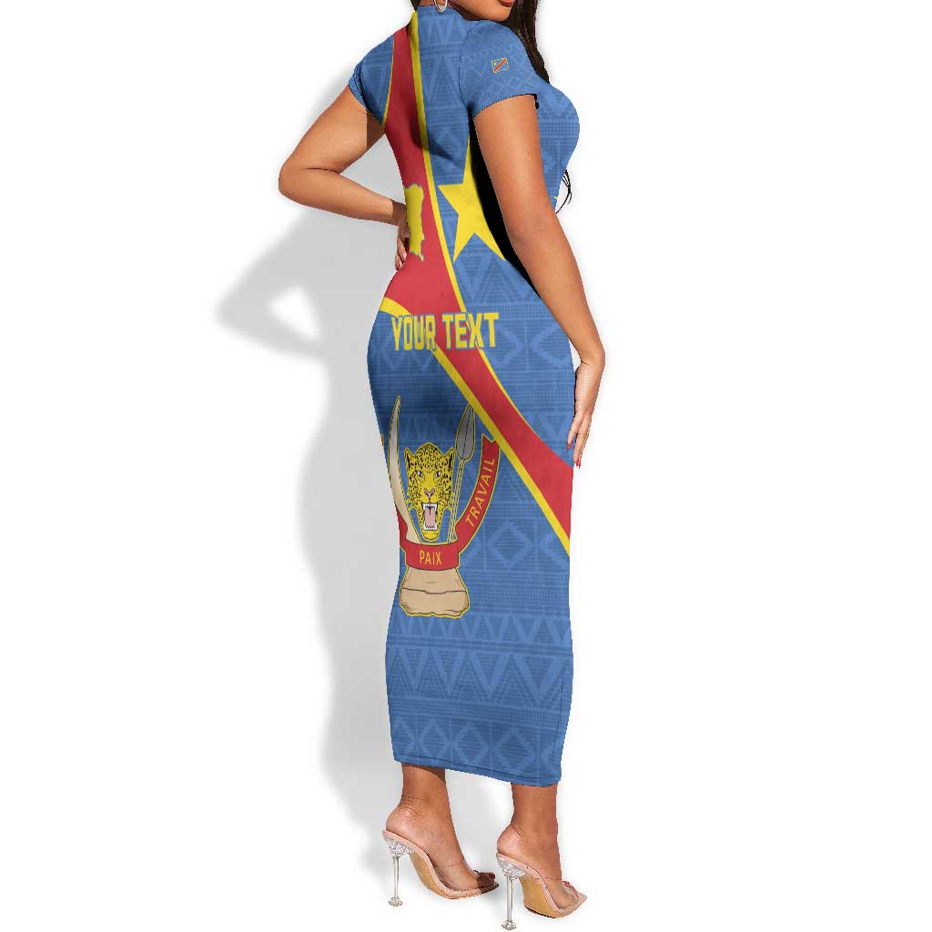 Personalised DR Congo Short Sleeve Bodycon Dress Coat Of Arms With Map