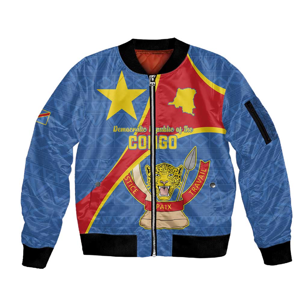 Personalised DR Congo Sleeve Zip Bomber Jacket Coat Of Arms With Map