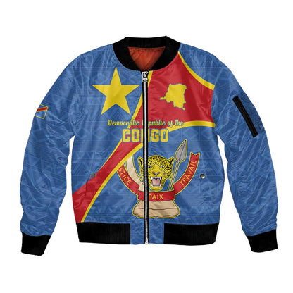 Personalised DR Congo Sleeve Zip Bomber Jacket Coat Of Arms With Map
