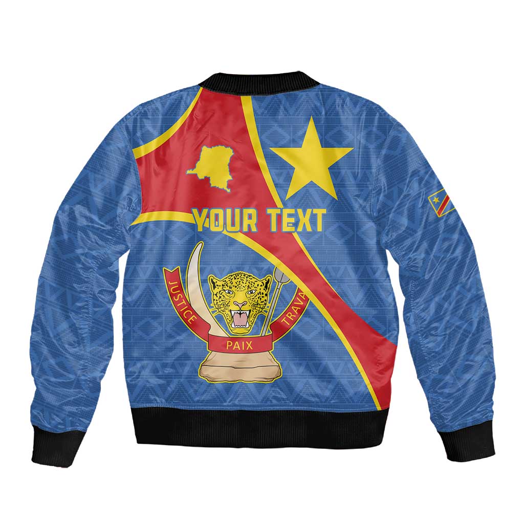 Personalised DR Congo Sleeve Zip Bomber Jacket Coat Of Arms With Map