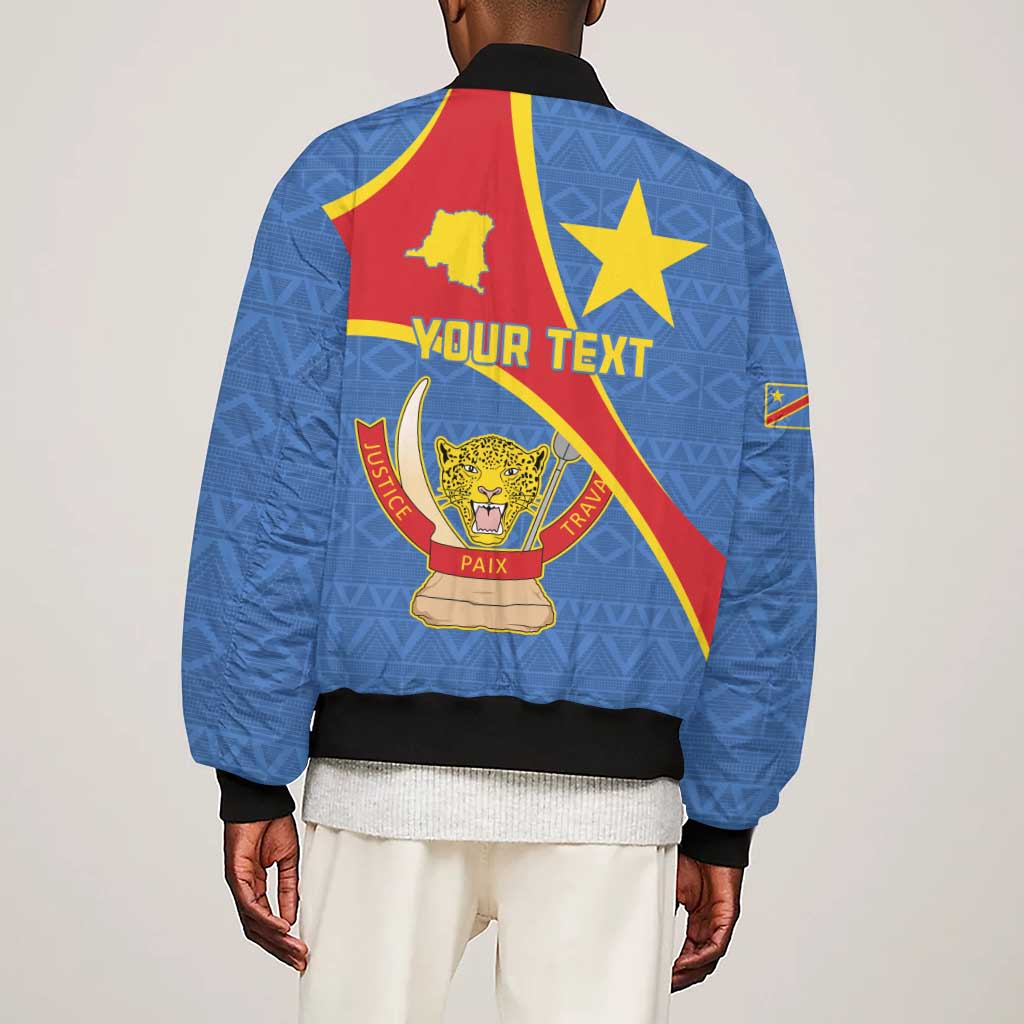 Personalised DR Congo Sleeve Zip Bomber Jacket Coat Of Arms With Map