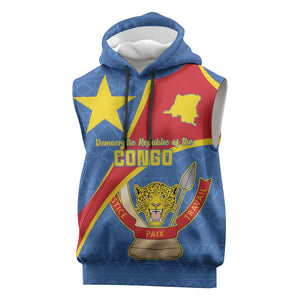 Personalised DR Congo Sleeveless Hoodie Coat Of Arms With Map - African Pride