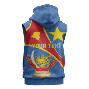 Personalised DR Congo Sleeveless Hoodie Coat Of Arms With Map - African Pride
