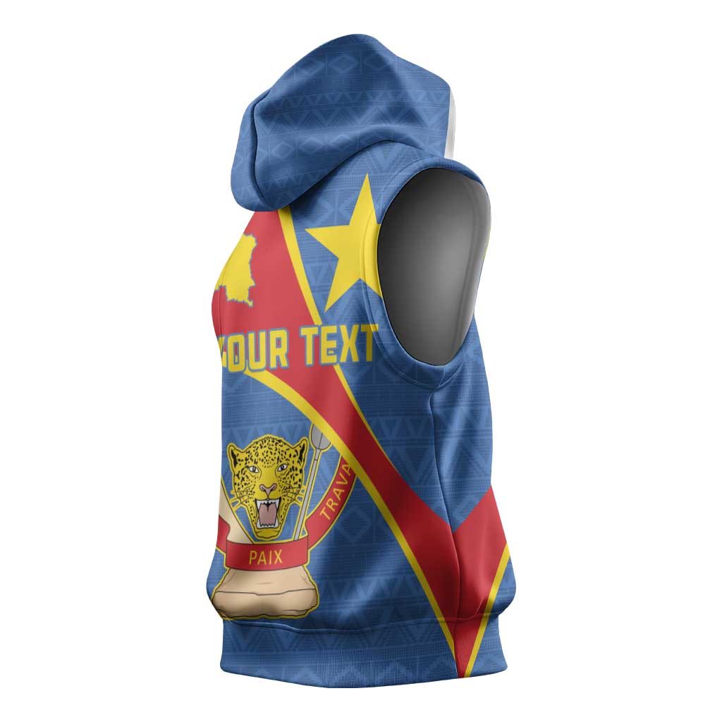 Personalised DR Congo Sleeveless Hoodie Coat Of Arms With Map - African Pride