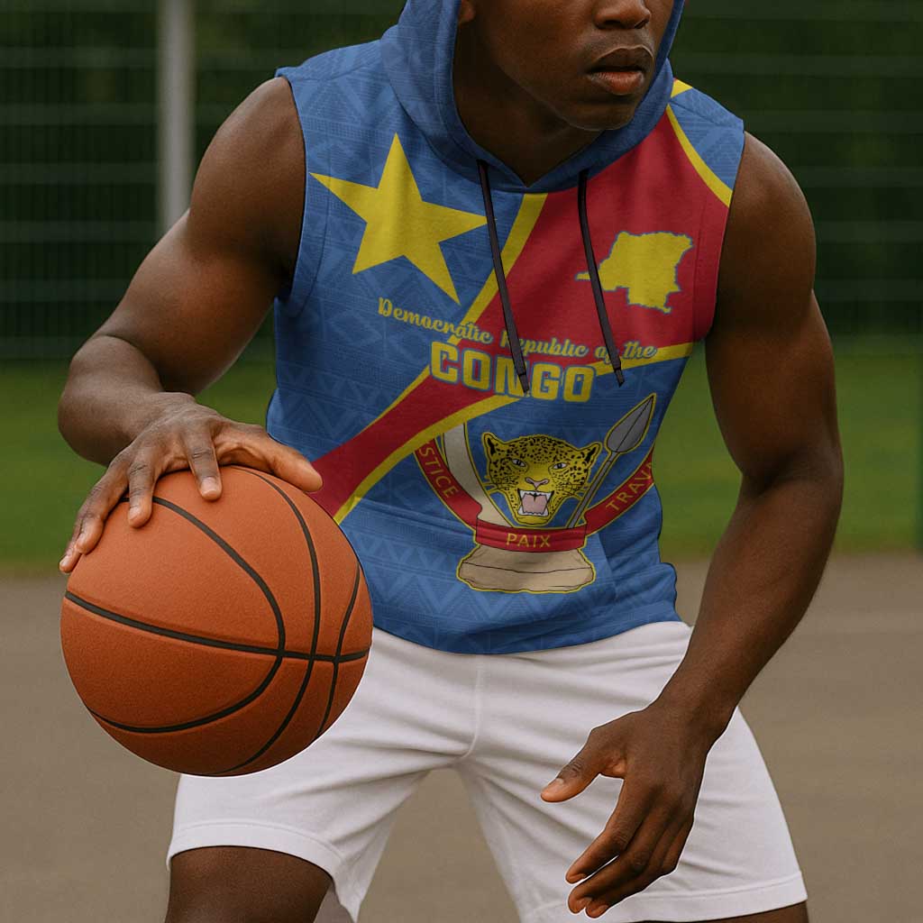 Personalised DR Congo Sleeveless Hoodie Coat Of Arms With Map - African Pride