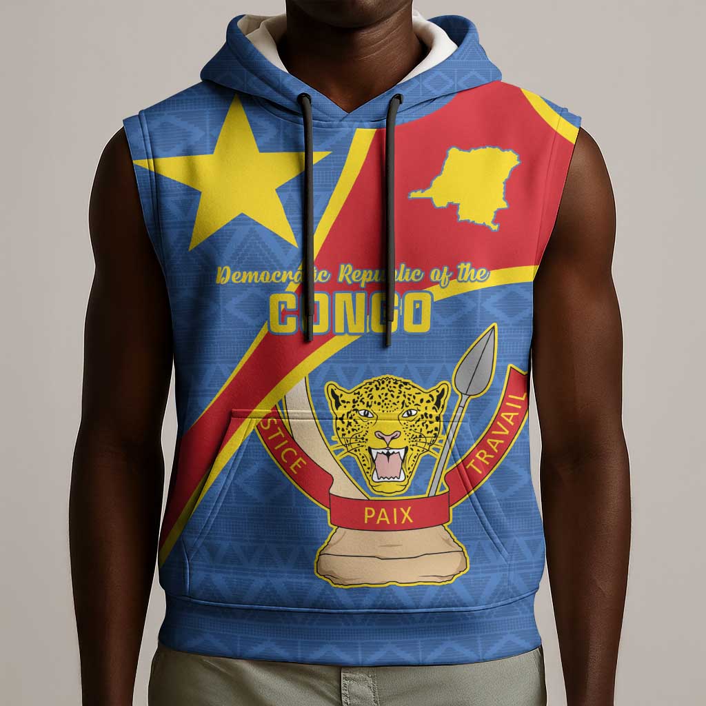 Personalised DR Congo Sleeveless Hoodie Coat Of Arms With Map - African Pride