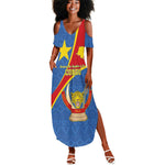 Personalised DR Congo Summer Maxi Dress Coat Of Arms With Map
