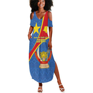 Personalised DR Congo Summer Maxi Dress Coat Of Arms With Map