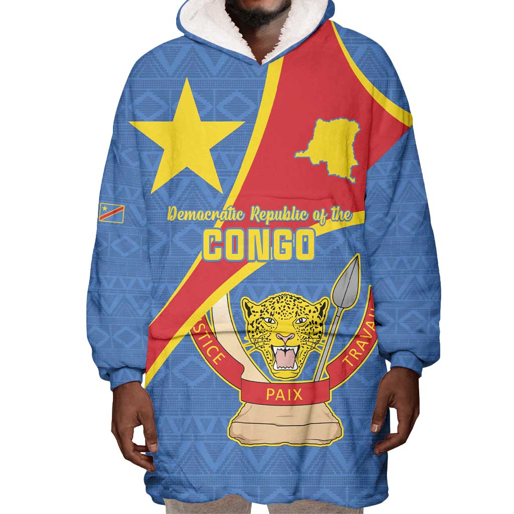 Personalised DR Congo Wearable Blanket Hoodie Coat Of Arms With Map