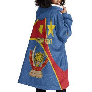 Personalised DR Congo Wearable Blanket Hoodie Coat Of Arms With Map
