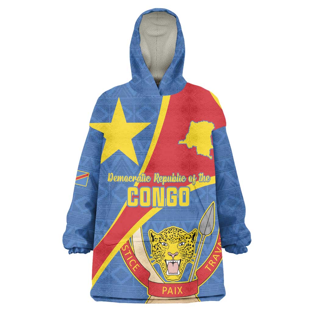 Personalised DR Congo Wearable Blanket Hoodie Coat Of Arms With Map