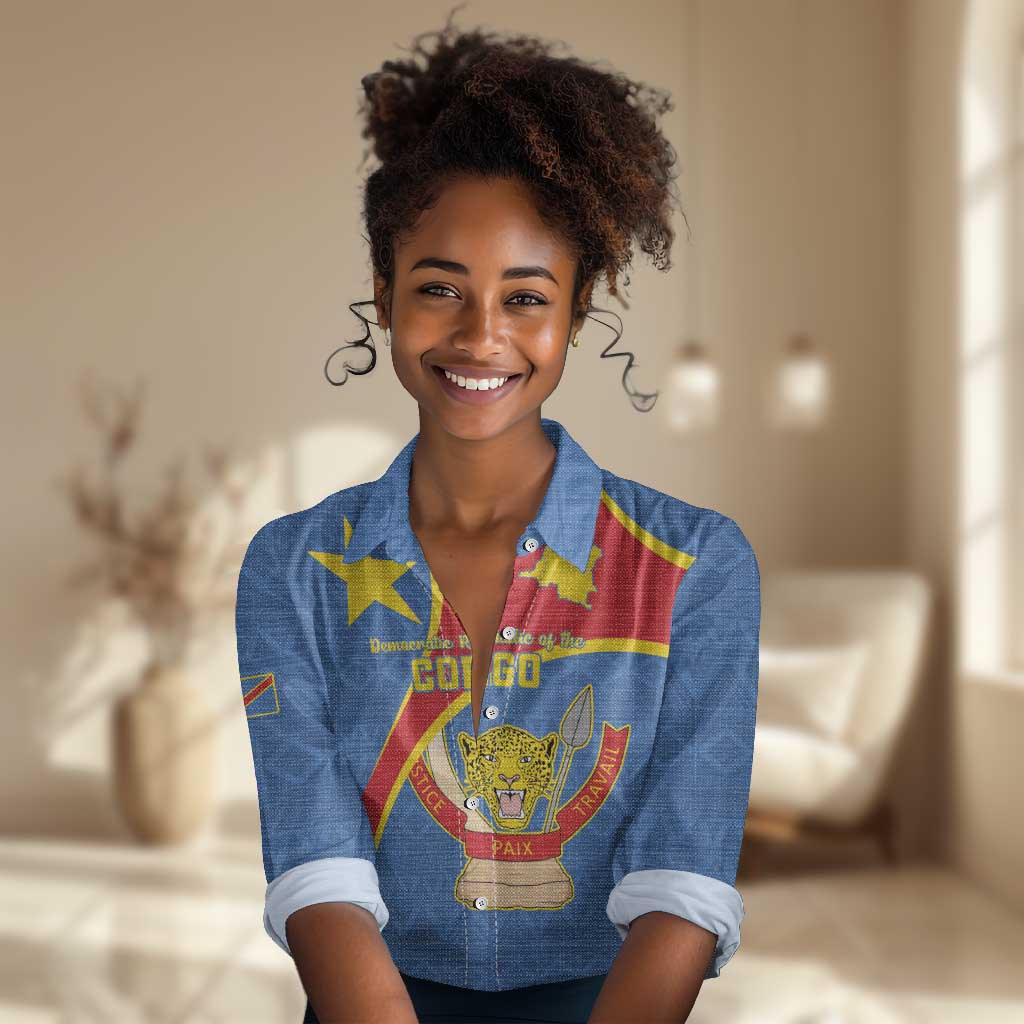 Personalised DR Congo Women Casual Shirt Coat Of Arms With Map