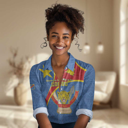 Personalised DR Congo Women Casual Shirt Coat Of Arms With Map