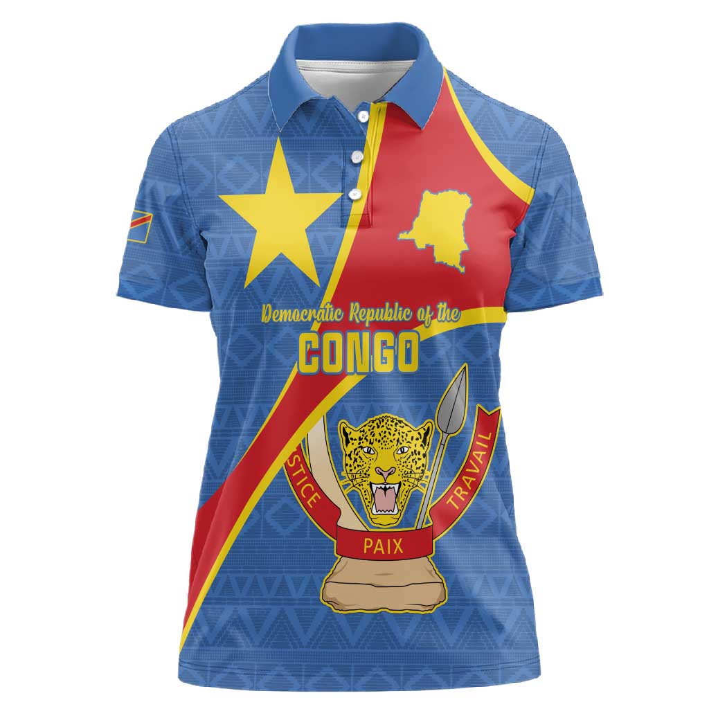 Personalised DR Congo Women Polo Shirt Coat Of Arms With Map