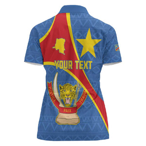 Personalised DR Congo Women Polo Shirt Coat Of Arms With Map