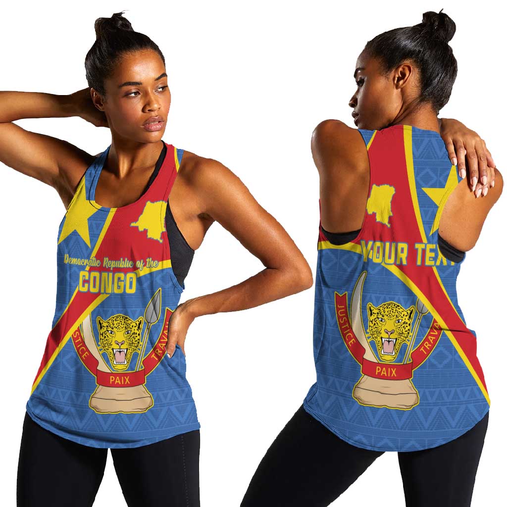 Personalised DR Congo Women Racerback Tank Coat Of Arms With Map