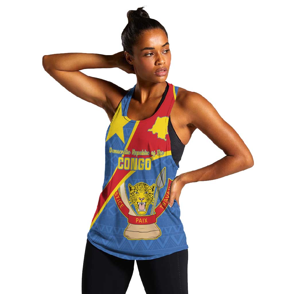 Personalised DR Congo Women Racerback Tank Coat Of Arms With Map