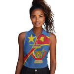 Personalised DR Congo Women Sleeveless Polo Shirt Coat Of Arms With Map