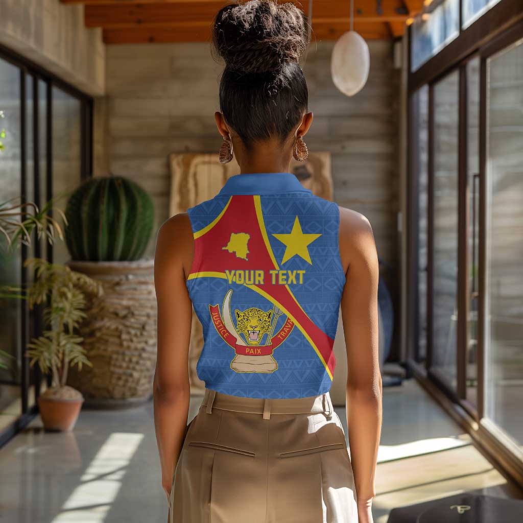 Personalised DR Congo Women Sleeveless Polo Shirt Coat Of Arms With Map