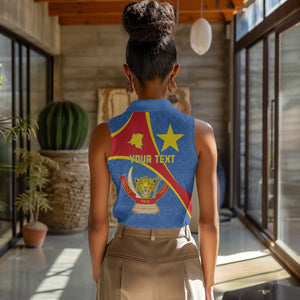 Personalised DR Congo Women Sleeveless Polo Shirt Coat Of Arms With Map
