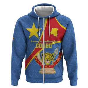 Personalised DR Congo Zip Hoodie Coat Of Arms With Map