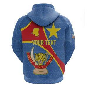 Personalised DR Congo Zip Hoodie Coat Of Arms With Map