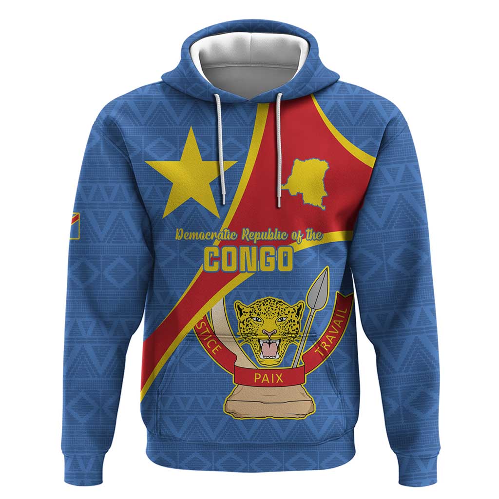 Personalised DR Congo Zip Hoodie Coat Of Arms With Map
