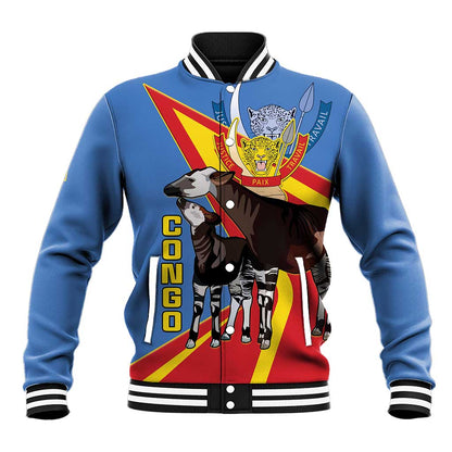 DR Congo Baseball Jacket Okapi Coat Of Arms