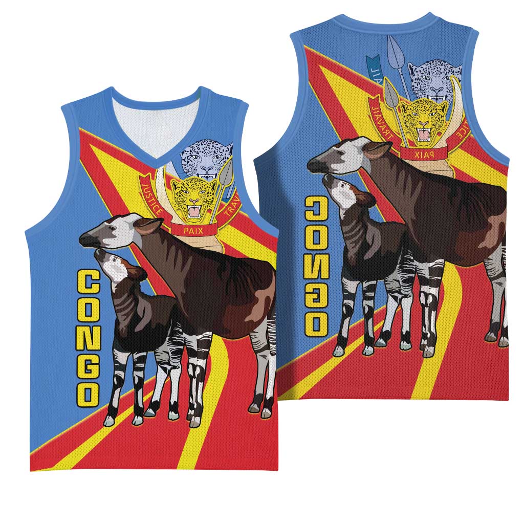 DR Congo Basketball Jersey Okapi Coat Of Arms - African Pride