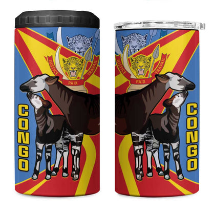 DR Congo 4 in 1 Can Cooler Tumbler Okapi Coat Of Arms