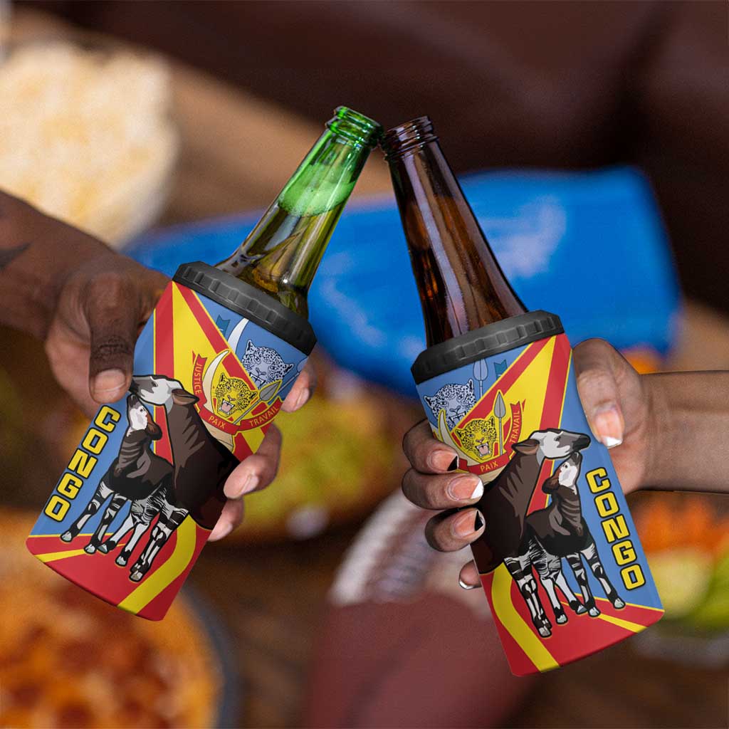DR Congo 4 in 1 Can Cooler Tumbler Okapi Coat Of Arms