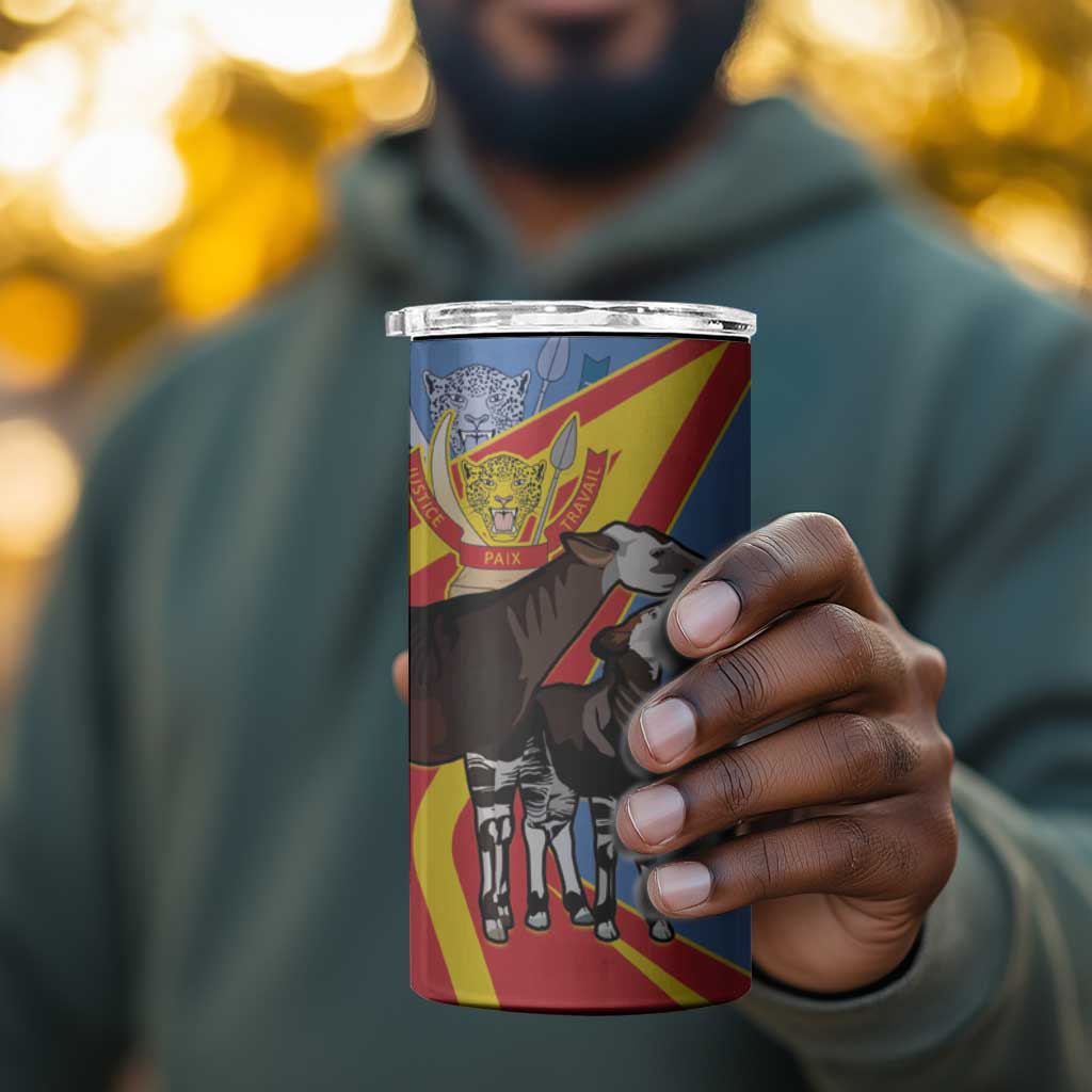 DR Congo 4 in 1 Can Cooler Tumbler Okapi Coat Of Arms