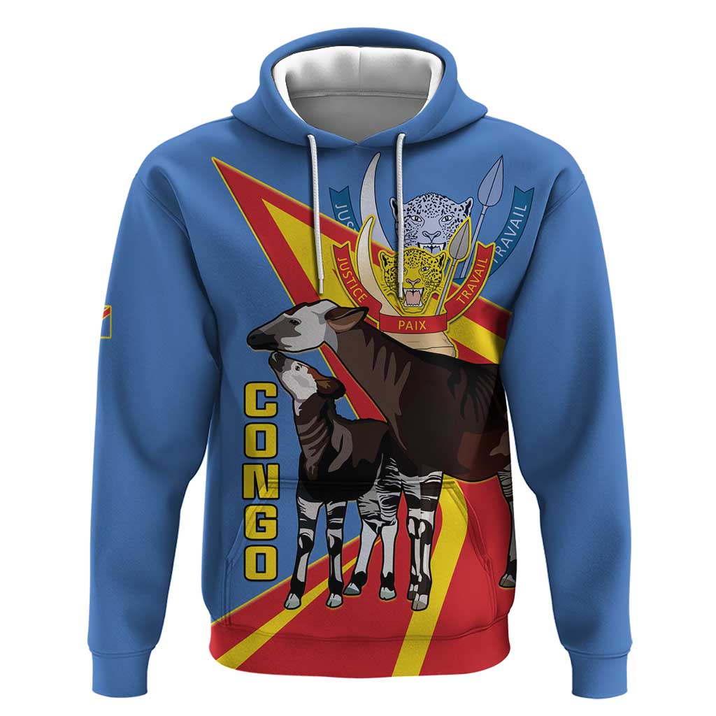 DR Congo Hoodie Okapi Coat Of Arms by AfricanPride
