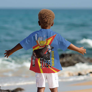 DR Congo Kid Hawaiian Shirt Okapi Coat Of Arms