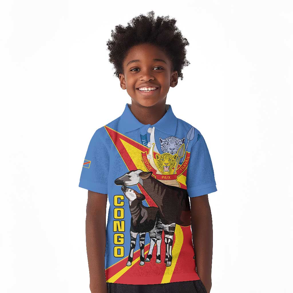 DR Congo Kid Polo Shirt Okapi Coat Of Arms