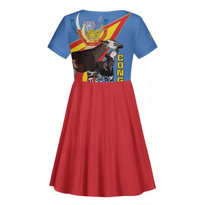 DR Congo Kid Short Sleeve Dress Okapi Coat Of Arms
