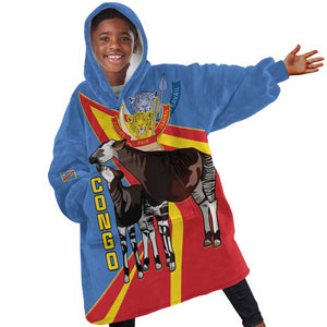 DR Congo Kid Wearable Blanket Hoodie Okapi Coat Of Arms