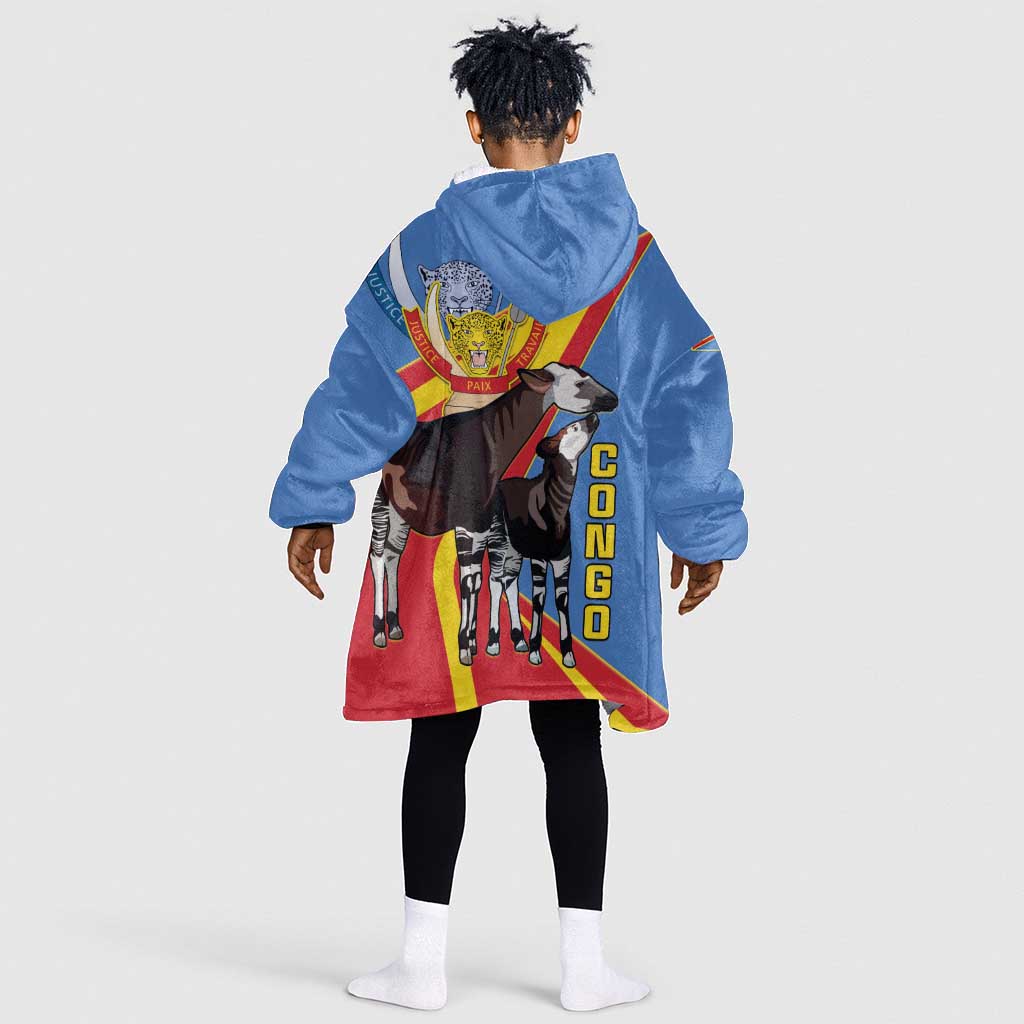 DR Congo Kid Wearable Blanket Hoodie Okapi Coat Of Arms